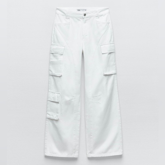Zara high rise straight white cargo jeans - Picture 1 of 1